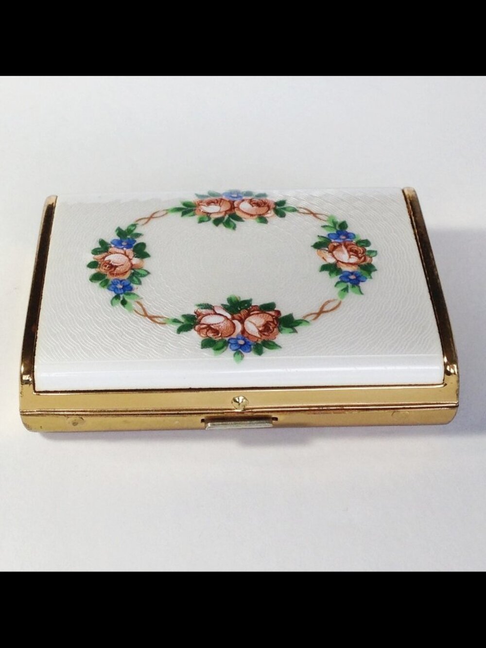 Vintage Pink Roses GUILLOCHE Cigarette  CASE / gold tone & enamel